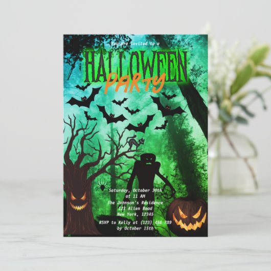 Enge Monsters in Bos Halloween Feest Uitnodigen Kaart (Staand voorkant)