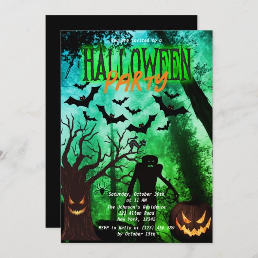 Enge Monsters in Bos Halloween Feest Uitnodigen Kaart (Voorkant / Achterkant)