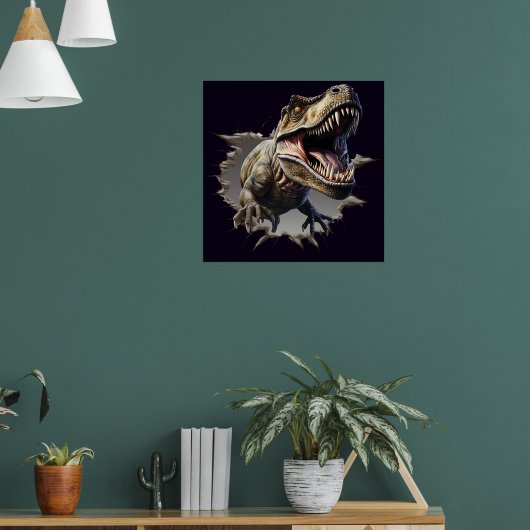 Enge Muur Doorbrekende Dinosaur T-Rex Poster Print (Woonkamer 1)