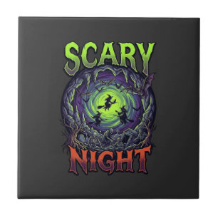 Enge Nacht Heksen Vleermuisgrot Neon Vortex Skelet Tegeltje
