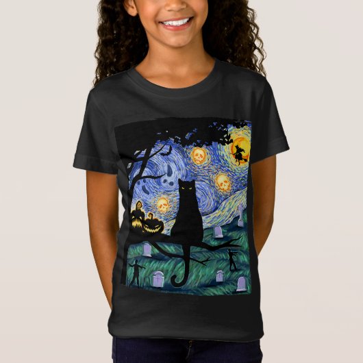 Enge Nacht Kat Halloween T-shirt (Voorkant)