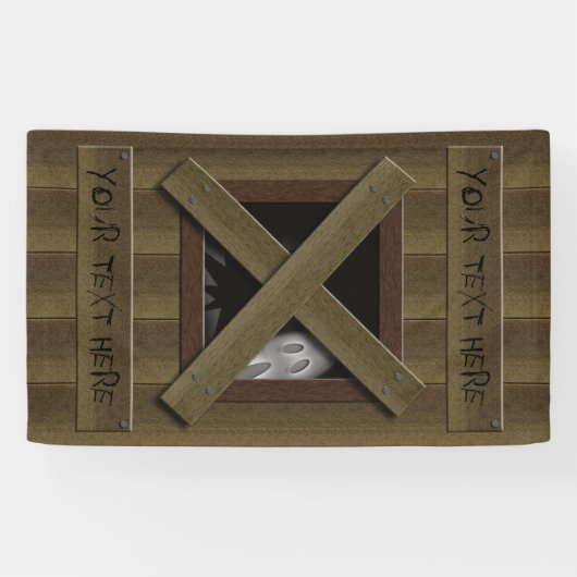 Enge nep gebroken raam met spook Jouw tekst Spandoek (Horizontaal)