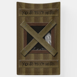 Enge nep gebroken raam met spook Jouw tekst Spandoek