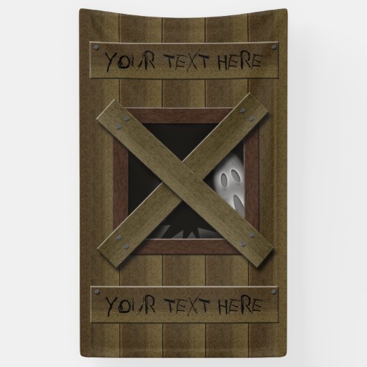 Enge nep gebroken raam met spook Jouw tekst Spandoek (Verticaal)