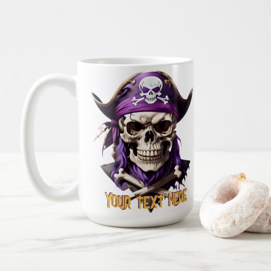 Enge Paarse Pirate Skull en Crossbones Koffiemok (Met donut)