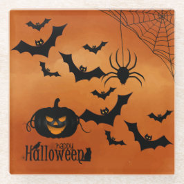 Enge pompoen en vleermuizen glazen onderzetter