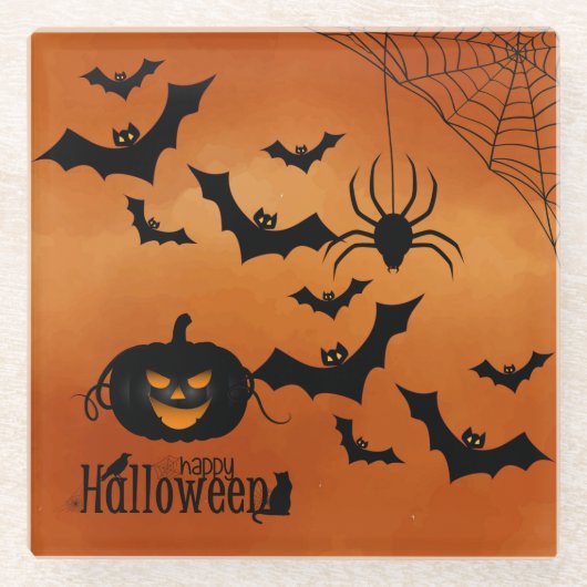 Enge pompoen en vleermuizen glazen onderzetter (Voorkant)
