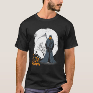 Enge pompoen gezicht Jack O' Lantern Grim Reaper H T-shirt