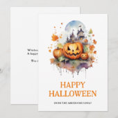 Enge pompoenen spookhuis Happy Halloween Feestdagenkaart (Voorkant / Achterkant)