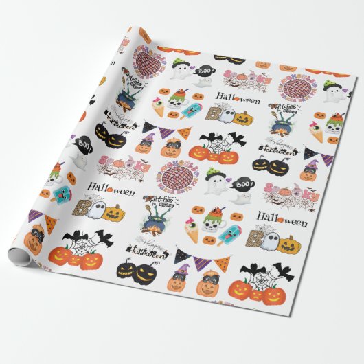 Enge pret en griezelige halloween cadeaupapier (Uitgerold)