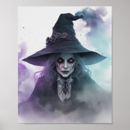Enge realistische heks Waterverf mist halloween Poster