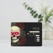 Enge rode bloemen donkere gotische schedel hallowe RSVP kaartje (Staand voorkant)