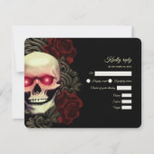 Enge rode bloemen donkere gotische schedel hallowe RSVP kaartje (Voorkant)