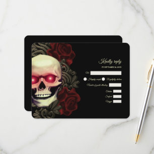 Enge rode bloemen donkere gotische schedel hallowe RSVP kaartje