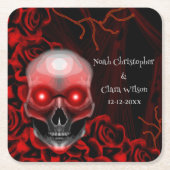 Enge rode bloemendonkere humeurige gothic schedel  kartonnen onderzetters (Voorkant)