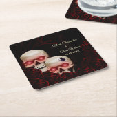 Enge rode bloemendonkere humeurige gothic schedel kartonnen onderzetters (Schuin)