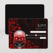 Enge rode bloemendonkere humeurige gothic schedel  RSVP kaartje (Voorkant / Achterkant)