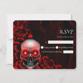 Enge rode bloemendonkere humeurige gothic schedel  RSVP kaartje