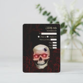 Enge rode bloemendonkere humeurige gothic schedel  RSVP kaartje (Staand voorkant)