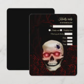 Enge rode bloemendonkere humeurige gothic schedel  RSVP kaartje (Voorkant / Achterkant)