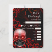 Enge rode bloemendonkere humeurige gothic schedel  RSVP kaartje (Voorkant)