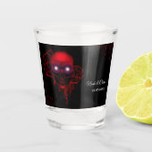 Enge rode bloemendonkere humeurige gothic schedel  shot glas (Voorkant)