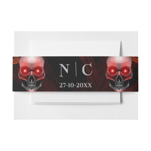 Enge rode bloemendonkere humeurige gothic schedel  uitnodigingen wikkel (Voorkant Voorbeeld)