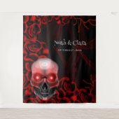 Enge rode bloemendonkere humeurige gothic schedel wandkleed (Voorkant)