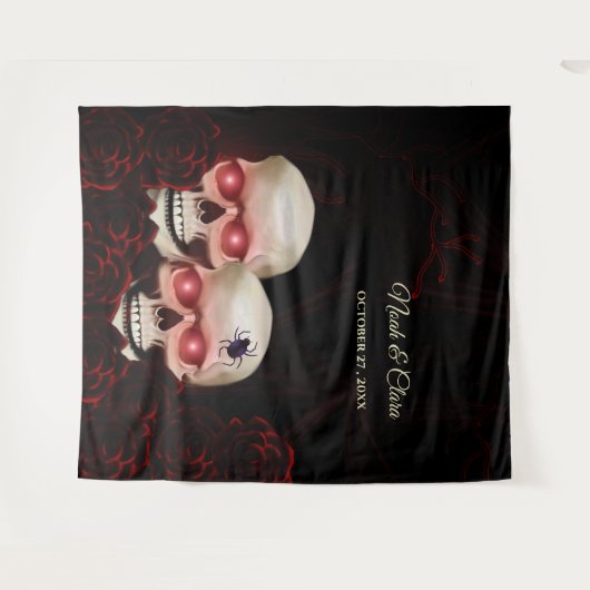 Enge rode bloemendonkere humeurige gothic schedel wandkleed (Voorkant (horizontaal))