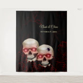 Enge rode bloemendonkere humeurige gothic schedel wandkleed (Voorkant)