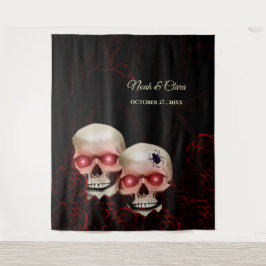 Enge rode bloemendonkere humeurige gothic schedel  wandkleed