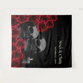 Enge rode bloemengotische schedel en Rozen Hallowe Wandkleed (Voorkant (horizontaal))