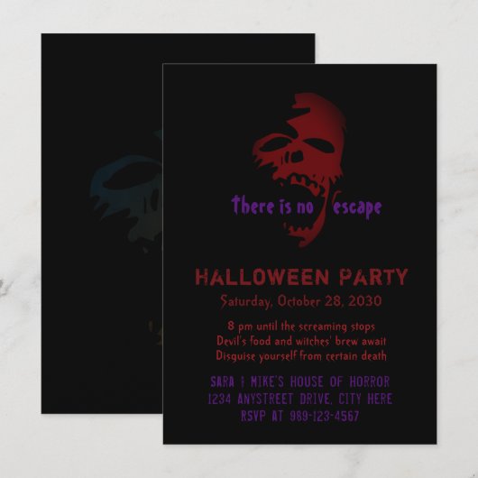 Enge Rode Gothic Schedel Halloween Feestuitnodigin Kaart (Voorkant / Achterkant)