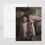 Enge roze vis tweeling horror briefkaart (Voorkant / Achterkant)