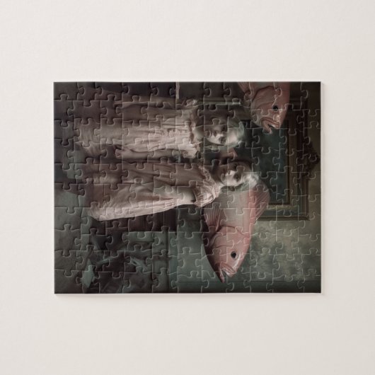Enge roze vis tweeling horror legpuzzel (Horizontaal)