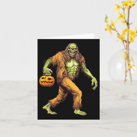 Enge Sasquatch Bigfoot Zombie Dragen Halloween Kaart (Gele Bloem)