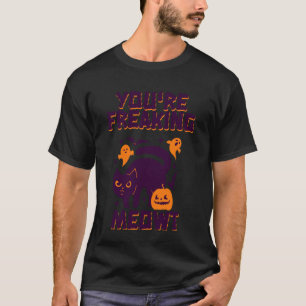 Enge Schattige Halloween Kat En Geesten Vreemde Mi T-shirt