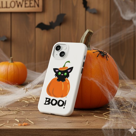 Enge Schattigee zwarte Kat Boo! Halloween iPhone C Case-Mate iPhone Case