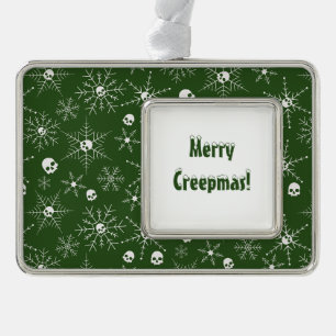 Enge schedel Creepmas Kerst Sneeuwvlokken groen Verzilverd Omlijst Ornament