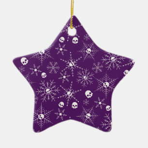 Enge schedel Creepmas Kerst Sneeuwvlokken paarse Keramisch Ornament