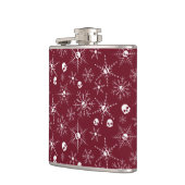 Enge schedel Creepmas Kerst Sneeuwvlokken rood Heupfles (Links)