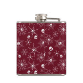 Enge schedel Creepmas Kerst Sneeuwvlokken rood Heupfles (Achterkant)