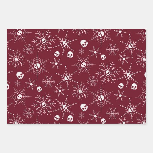 Enge schedel Creepmas Kerst Sneeuwvlokken rood Inpakpapier Vel (Voorkant 3)