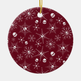 Enge schedel Creepmas Kerst Sneeuwvlokken rood Keramisch Ornament