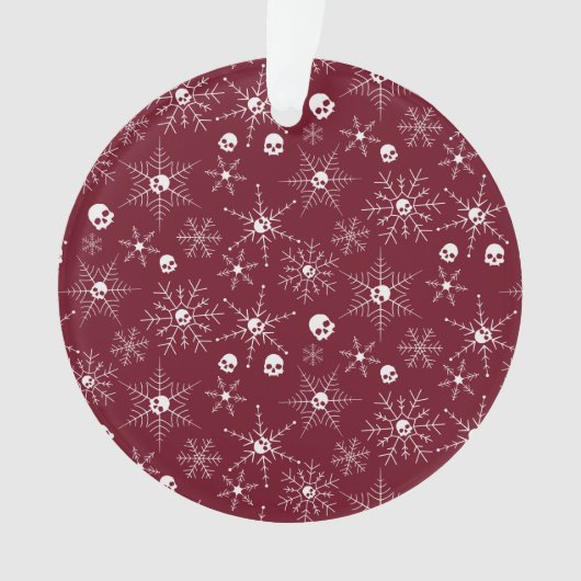 Enge schedel Creepmas Kerst Sneeuwvlokken rood Ornament (voorkant)
