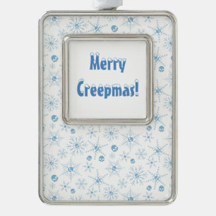 Enge schedel Creepmas Kerst Sneeuwvlokken wit Verzilverd Omlijst Ornament