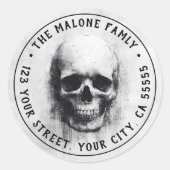 Enge schedel Halloween retouradres Ronde Sticker (Voorkant)