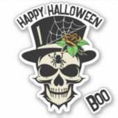 Enge schedel in Top hoed met Spider en Roos Sticker (Voorkant)