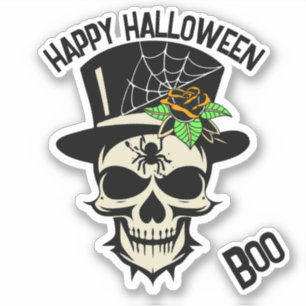 Enge schedel in Top hoed met Spider en Roos Sticker