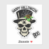 Enge schedel in Top hoed met Spider en Roos Sticker (Vel)